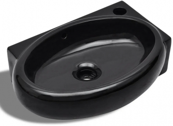Chiuveta baie orificiu robinet/preaplin negru ceramica rotund 