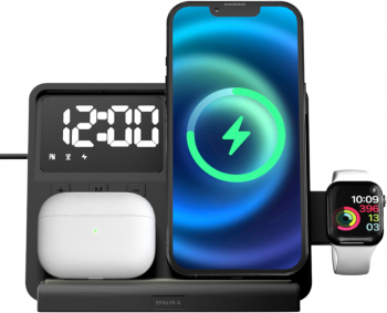 Incarcator Wireless Evolve-x® Statie Incarcare 3 In 1 cu incarcare rapida Qi Fast Charge 15W Ceas si lumina ambientala Compatibil Cu A