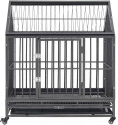 vidaXL Cusca de caini cu roti si acoperis 92x62x106 cm otel 