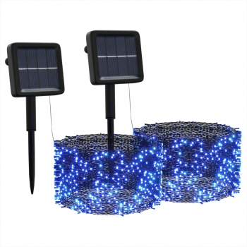 vidaXL Instalatie de lumini solare 2 buc.x200 LED albastru int/ext