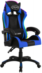 vidaXL Scaun de jocuri cu LED RGB albastru si negru piele ecologica 