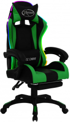 vidaXL Scaun de jocuri cu LED RGB verde si negru piele ecologica 