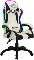 vidaXL Scaun de racing cu LED RGB alb si negru piele ecologica 