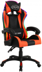 vidaXL Scaun de racing cu LED RGB portocaliu and negru piele ecologica 
