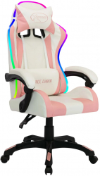 vidaXL Scaun de racing cu LED RGB roz si negru piele ecologica 