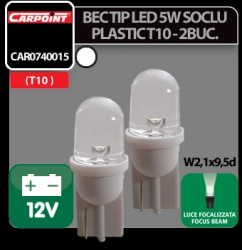 Bec tip LED 12V 5W soclu plastic T10 W2 1X9 5d 2buc Carpoint - Alb focalizat 