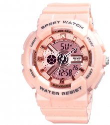 Ceas femei shockproof SKMEI 1689 Dual Time analog si digital Inot Cronograf - Roz
