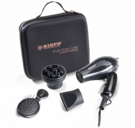 Set de calatorie cu uscator si perie de par + gentuta Kiepe Travel Kit Pure Rose Gold