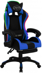 vidaXL Scaun de jocuri cu LED RGB albastru si negru piele ecologica 