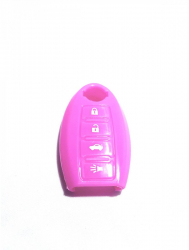 Husa silicon carcasa cheie pentru Nissan 3+1 buton de panica roz