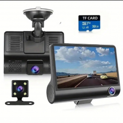 Camera Tripla Auto 3 in 1 +Card 32GB Cadou Full HD 1080p 3 Camere &ndash Fata/Spate/Interior Neagra 