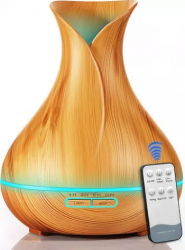 Difuzor Aromaterapie ultrasunete cu led-uri 7 culori telecomanda capacitate 500 ml bambus