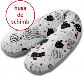 Husa bumbac detasabila pentru Perna gravide 3 in 1 Kidizi Lena Happy Kitten 