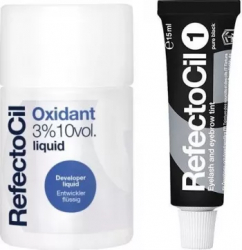 Kit vopsire sprancene si gene Refectocil Vopsea Negru Intens 15 ml + Oxidant Lichid 100 ml 