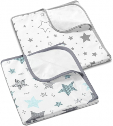Set 2 aleze impermeabile refolosibile din bumbac 78x60 cm Kidizi All Mint Stars 