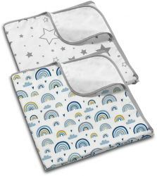 Set 2 aleze impermeabile refolosibile din bumbac 78x60 cm Kidizi Blue Rainbow 