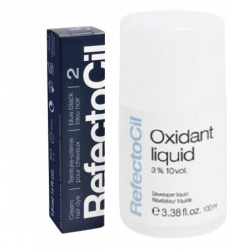 Set complet RefectoCil pentru vopsire gene si sprancene cu Oxidant Lichid Pro 100 ml si Vopsea Negru Albastrui Nr. 2 15 ml 