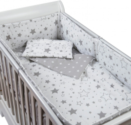 Set lenjerie 5 piese din bumbac Kidizi Galaxy Grey perna bebelus plapumioara aparatoare si cearceaf 