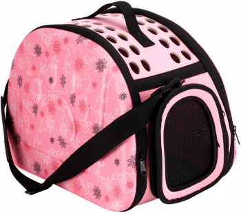 Geanta de transport animale Zola pliabila perfecta pentru pisici sau caini de talie mica roz 35x22x20 cm 