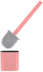 Perie de toaleta Zola® cu recipient pentru scurgerea apei perii moi din silicon si maner din plastic patrata 35x8x2 cm roz 