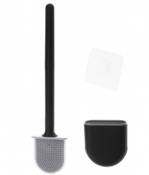 Perie de WC Zola recipient pentru scurgerea apei peri moi din silicon cap flexibil maner din plastic 35x8 cm neagra 