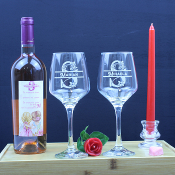 Set 2 pahare personalizate vin 410 ml cuplu 