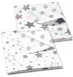 Set 2 paturici duble din bumbac si flanel 100x75 cm Kidizi Pink Stars 