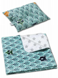 Set paturica dubla din bumbac si flanel 100x75 si perna bebelusi contra plagiocefaliei Kidizi Animals Mint 
