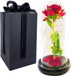 Trandafir decorativ rosu Zola® in cupola de sticla si leduri cutie eleganta pentru cadou 22 x 11.5 cm 