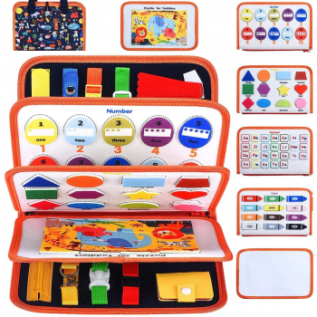Carte senzoriala textila Montessori cu multiple activitati pentru copii mici KidsCare 