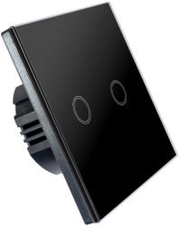 Intrerupator dublu cu touch Brius&trade cu nul sticla securizata ignifug indicator LED noapte/zi rezistent la zgarieturi si anti-ampre