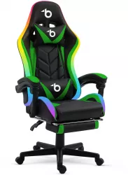 Scaun gamer RGB LED - cu cotiere perna - negru/verde 