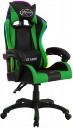 vidaXL Scaun de jocuri cu LED RGB verde si negru piele ecologica 