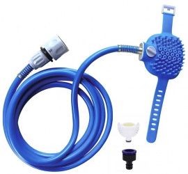 Perie de spalat/masat animalele de companie Zola® cu furtun insertii din cauciuc albastra lungime furtun 160 cm 