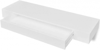 Raft de perete suspendat 1 sertar depozitare carti/DVD alb MDF 