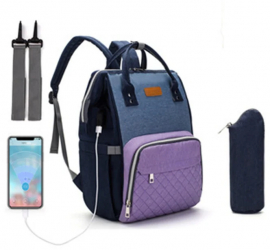 Rucsac impermeabil multifunctional pentru mamici interfata USB LEQUEEN Albastru violet 