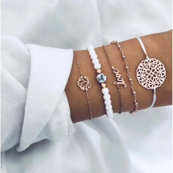 Set 5 bratari elegante reglabile tip Bohemian cu floare de lotus 