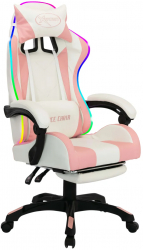 vidaXL Scaun de racing cu LED RGB roz si alb piele ecologica 