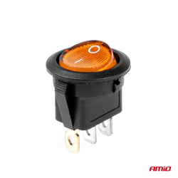 Intrerupator rotund cu lumina galbena 12/24v max 20a on/off 