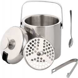 Recipient pentru cuburi de gheata Zola® cu perete dublu lingurita cleste si sita otel inoxidabil 1.3 L 20 x 14.5 cm 