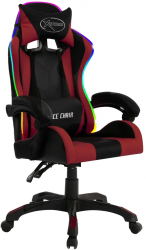 vidaXL Scaun de jocuri cu LED RGB rosu vin si negru piele ecologica