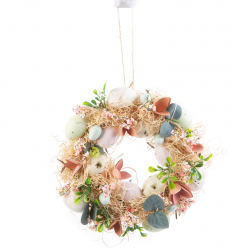 Coronita de Paste pentru Usa cu Oua si Ornamente Decorative Diametru 30cm Verde/Roz/Galben