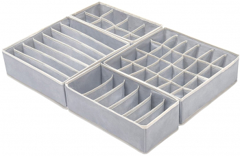 Set 4 organizatoare pentru sertare Zola® modele diferite gri inaltime 10 cm 