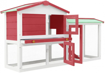 vidaXL Cusca mare exterior pt. iepuri rosu si alb 145x45x84 cm lemn 