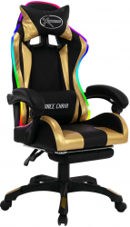 vidaXL Scaun de racing cu LED RGB auriu si negru piele ecologica 
