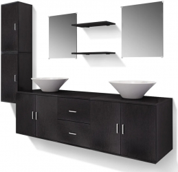 vidaXL Set mobilier baie format din 9 piese cu chiuvete incluse Negru 