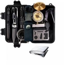 Kit de supravietuire cu elemente esentiale Gonga® Negru 12 bucati 