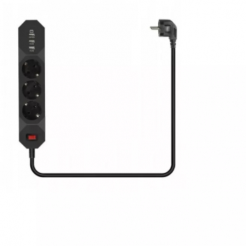 Prelungitor cu priza multipla 3 posturi 3 porturi USB Gonga® Negru 