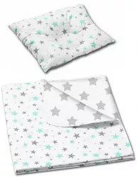 Set paturica dubla din bumbac si flanel 100x75 si perna bebelusi contra plagiocefaliei Kidizi Galaxy Mint 