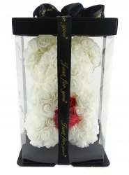 Ursulet din trandafiri in cutie 25 cm Gonga® Alb/Rosu 
